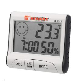 термогигрометр комнатный с часами и функцией будильника rexant