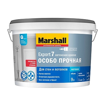 краска marshall export 7 матовая для внутренних работ, моющаяся, база bc (9л)