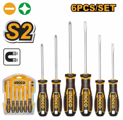 набор отверток ingco hksds0628 6шт двухкомпонентная рукоятка