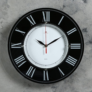 часы настенные круглые "классика", 34 см стекло, черные 2362205