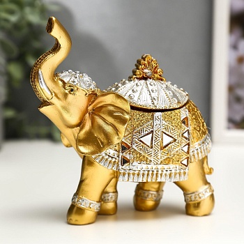 шкатулка полистоун "золотой слон в зеркальной попоне" 15х13,7х6,5 см 3441632