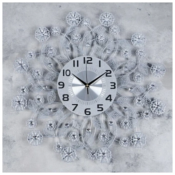 часы настенные, серия: ажур, "листья и цветочки", хромированные, d=59 см 1550656