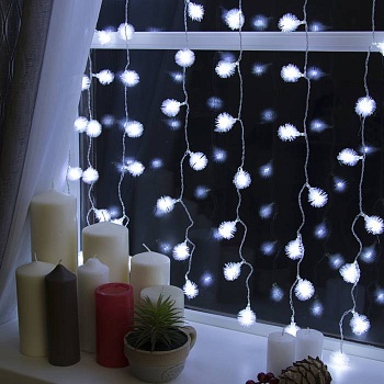гирлянда "занавес" 2 х 1.5 м с насадками "ёжики", ip20, прозрачная нить, 360 led, свечение белое, 8 режимов, 220 в