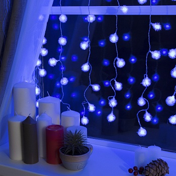гирлянда "занавес" 2 х 1.5 м насадки "ёжики", ip20, прозр.нить, 360 led, свечение синее