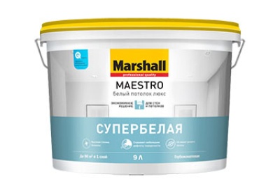 краска marshall maestro белый потолок люкс для потолков, матовая (2,5л)