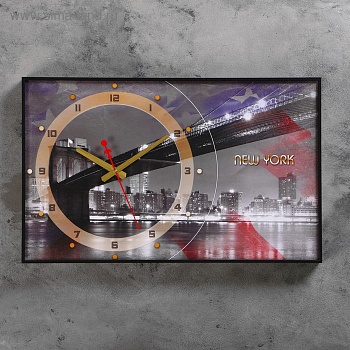 часы настенные, серия: город, "бруклинский мост, new york", 57х35х4 см, микс