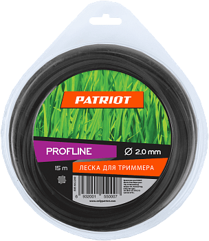 леска patriot леска profline d 2,0 мм l 15 м (скрученный квадрат, черный) 200-15-5 на пластиковой обойме