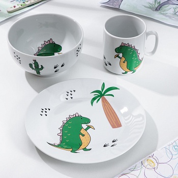 набор посуды «стегозавр», 3 предмета: кружка, тарелка, тарелка глубокая