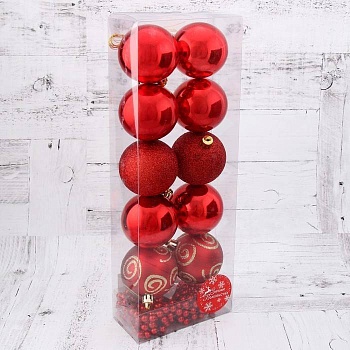 набор шаров пластик с бусами 11 шт "джилиан" (10 шаров d-6 см, бусы) красный 4191833