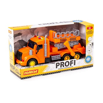 "профи", автомобиль с подъёмником<br/>инерционный (со светом и звуком) (оранжевый) (в коробке)