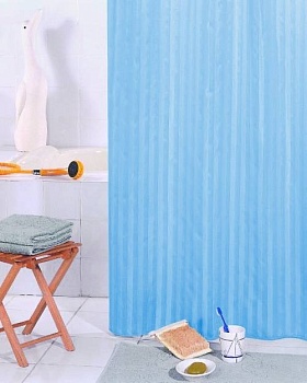 шторка для ванной однотонная "полоска" голубой арт.002-f 180х180