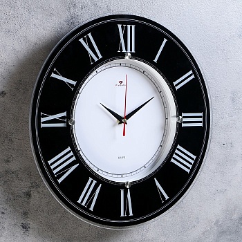 часы настенные круглые "классика", 34 см стекло, черные 2362203