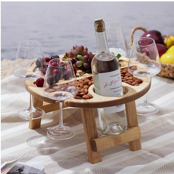 столик-поднос для вина доляна, с менажницей и складными ножками, на 4 персоны, d=35?2,8 см, берёза
