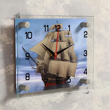 часы настенные, серия: море, "корабль" стекло 20х26 см, микс 888065