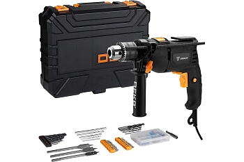 дрель ударная сетевая deko dkid600w в пластиковом кейсе + набор инструментов 92 предмета распродажа