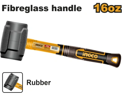 киянка резиновая черная ingco hruh8816, 450г, фиберглассовая рукоятка