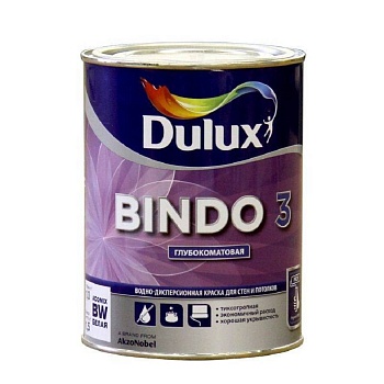 краска dulux bindo 3 стандарт для стен и потолков антиблик, глубокоматовая, база bw (1л)