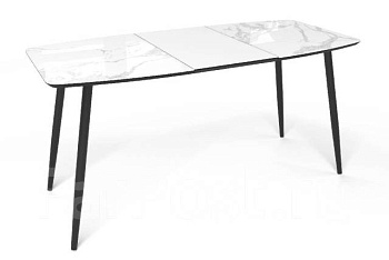 стол обеденный квин стекло белый мрамор, ноги черные