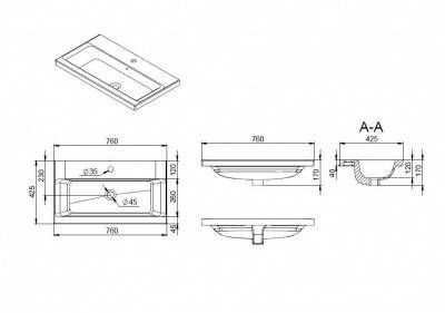 раковина для тумбы gem 75см