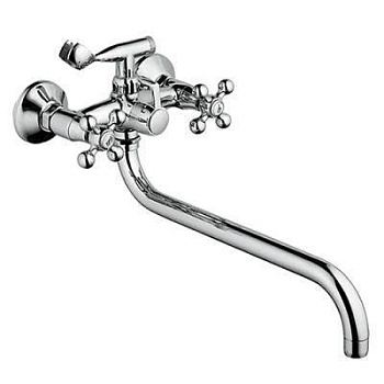 смеситель для ванны hb2619-2 двухвентильный длинный излив с лейкой и шлангом цвет хром