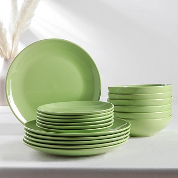 набор тарелок доляна «пастель», 18 предметов,зеленый