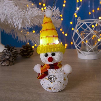 игрушка световая "снеговик в желтой шапочке" (батарейки в комплекте) 6х17 см, 1 led rgb 1077488