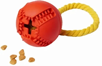 homepet silver series ф 7,6 см х 8,2 см игрушка для собак мяч с канатом с отверстием для лакомств красный каучук
