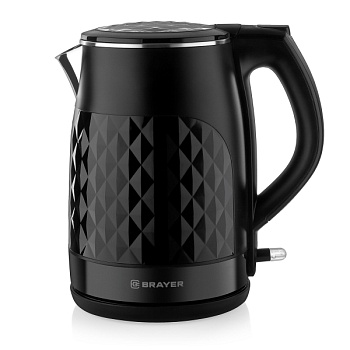 1043br-bk чайник электрический brayer, 2200 вт, 1,5 л, нерж +покрытие cool touch, черн