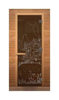 дверь стекло бронза матовая "банька" (8 мм) 1900*700 мм (осина)