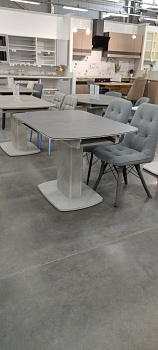 стол мадрид-1 с автовкладкой мдф/стекло/пластик,1200(1540)*850,керамика тересина терра /бетон серый