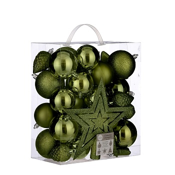декор н-р шаров 40 шт. с верхушкой зеленый в прозрачной упаковке