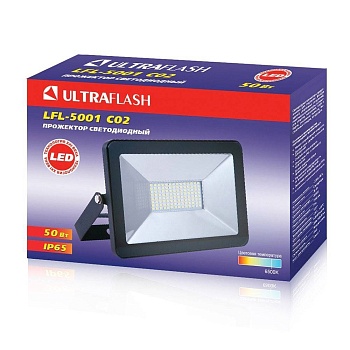 прожектор led ultraflash lfl-5001 50вт c02 черный 6500к