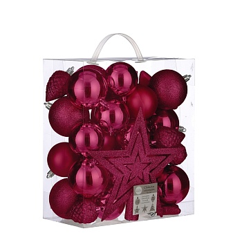 декор н-р шаров 40 шт. с верхушкой светло-розовый в прозрачной упаковке