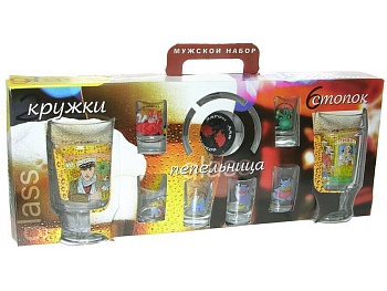 набор 6 стопок 50 мл. + 2 кружки 500 мл. + пепельница, без декора 007/0