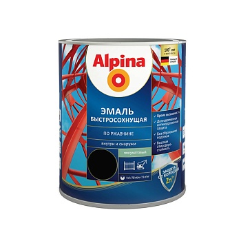 alpina эмаль быстросохнущая по ржавчине ral 9005 черный полуматовый (0,75л)