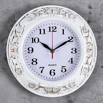 часы настенные круглые "серия ретро. лепнина", d=30 см, белые, узор под золото