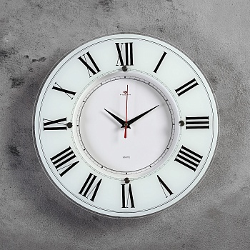 часы настенные круглые "классика", 34 см стекло, белые 2362204