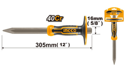зубило пикообразное с протектором 4*16*305 мм ingco hcc850416 industrial