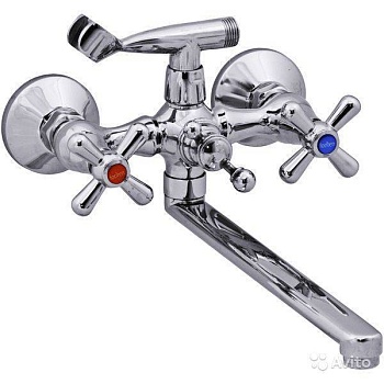 смеситель для ванны 4544-06-010-k двухвентильный длинный излив с лейкой и шлангом цвет хром