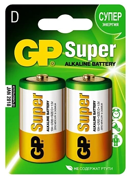 батарейка gp super 13a-ue2 lr20 bl2 алкалин. 1,50 v блистер 2 шт