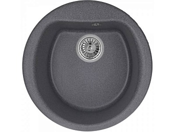 кухонная мойка 5101, круг, графит (черно-серая) кварц с сифоном