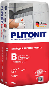 клей для плитки и керамогранита plitonit в усиленный с армирующими волокнами серый 25 кг