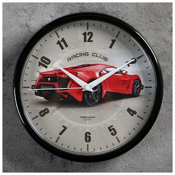 часы настенные "гоночный автомобиль", d=22.5 см, красный