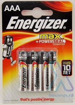 элемент питания energizer max+power seal lr03 bl4