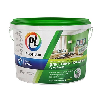 краска "profilux" вд pl- 04а акрил для стен и потолков супербелая (зелёная эт.) 3кг