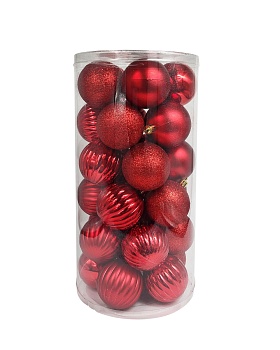 декор н-р шаров o 6 см 30 шт. красный в прозрачной упаковке