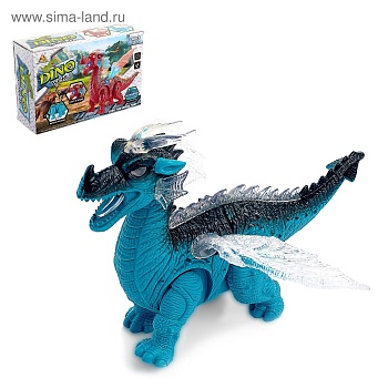 динозавр «дракон», работает от батареек, световые и звуковые эффекты, цвет голубой