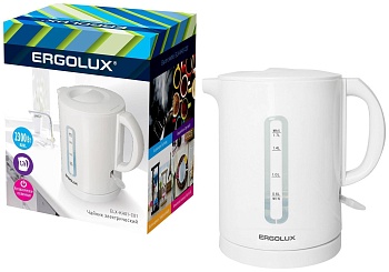 ergolux elx-kh01-c01 белый (чайник пластиковый, спираль, 1.7л, 160-250в, 1500-2300вт)