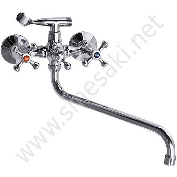 смеситель для ванны 4545-08-480-к двухвентильный длинный излив с лейкой и шлангом цвет хром