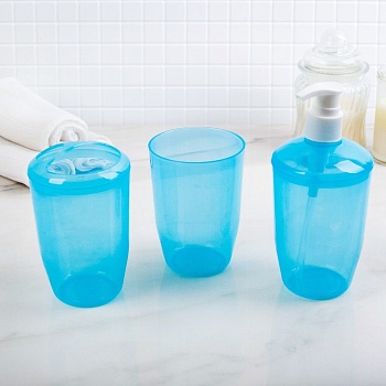 набор аксессуаров для ванны, 3 предмета (дозатор для жидкого мыла, 2 стакана), цвет голубой 3630193